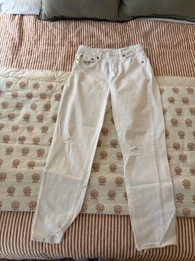 Women's Straight Leg Distressed White Jeans